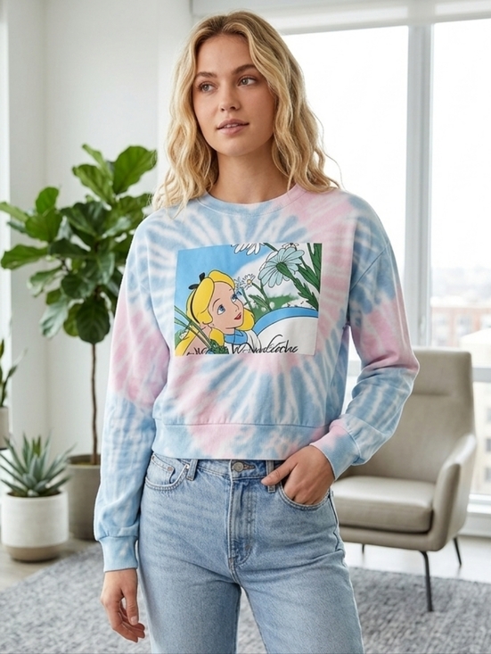 Disney Sweaters - Disney Alice in Wonderland Tie Dye Cropped Sweatshirt | Blue & Pink